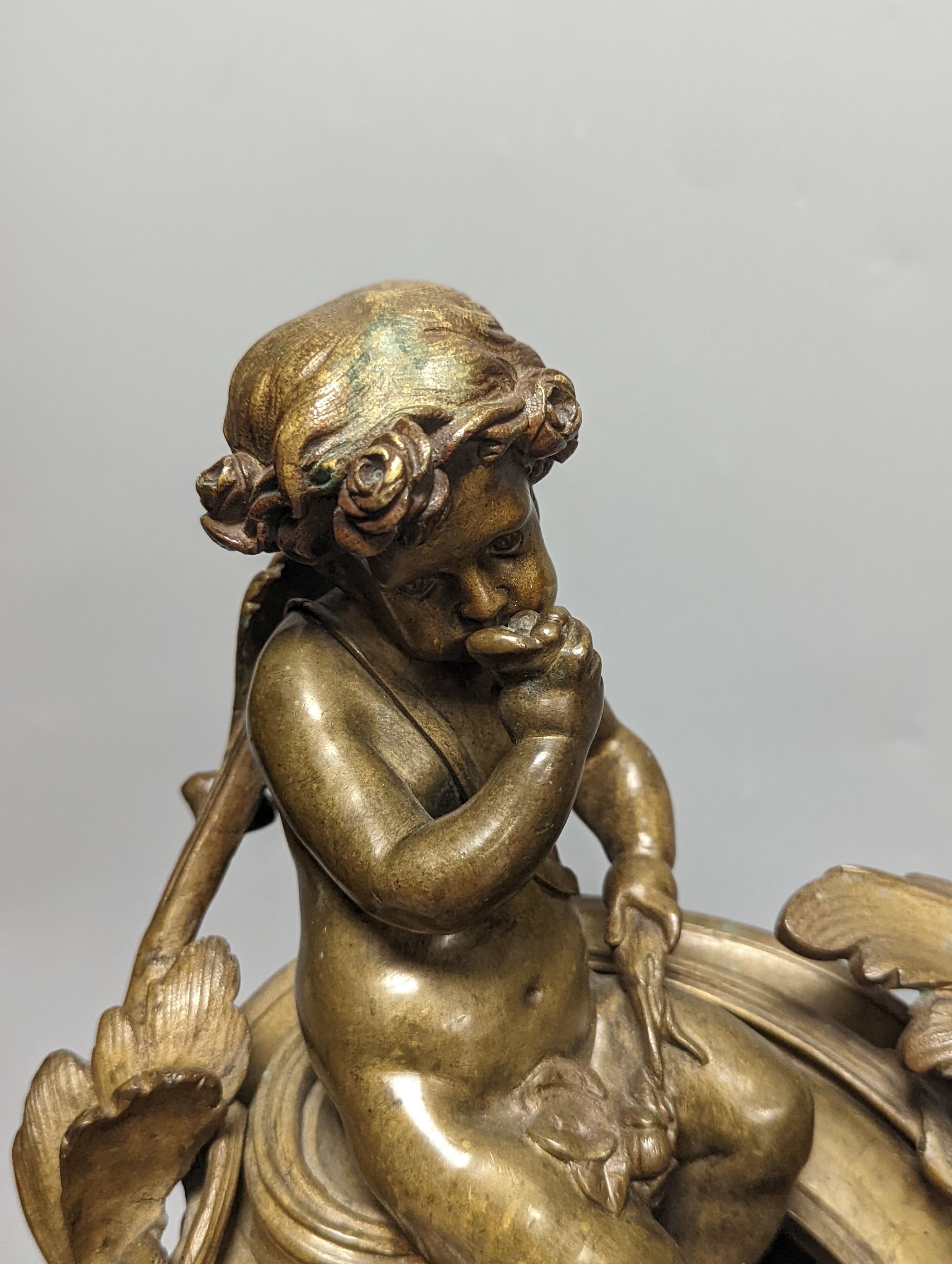 A pair of 19th century French bronze putti chenet 31cm